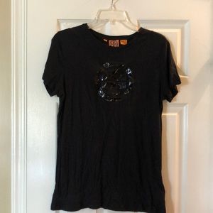 Long black tee with logo, bamboo and cotton